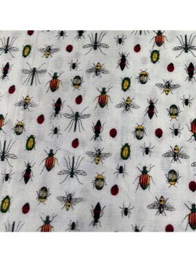Bug Print White Cotton Fabric 16"x37" Beetles Ladybugs Bees Spiders Small Insect